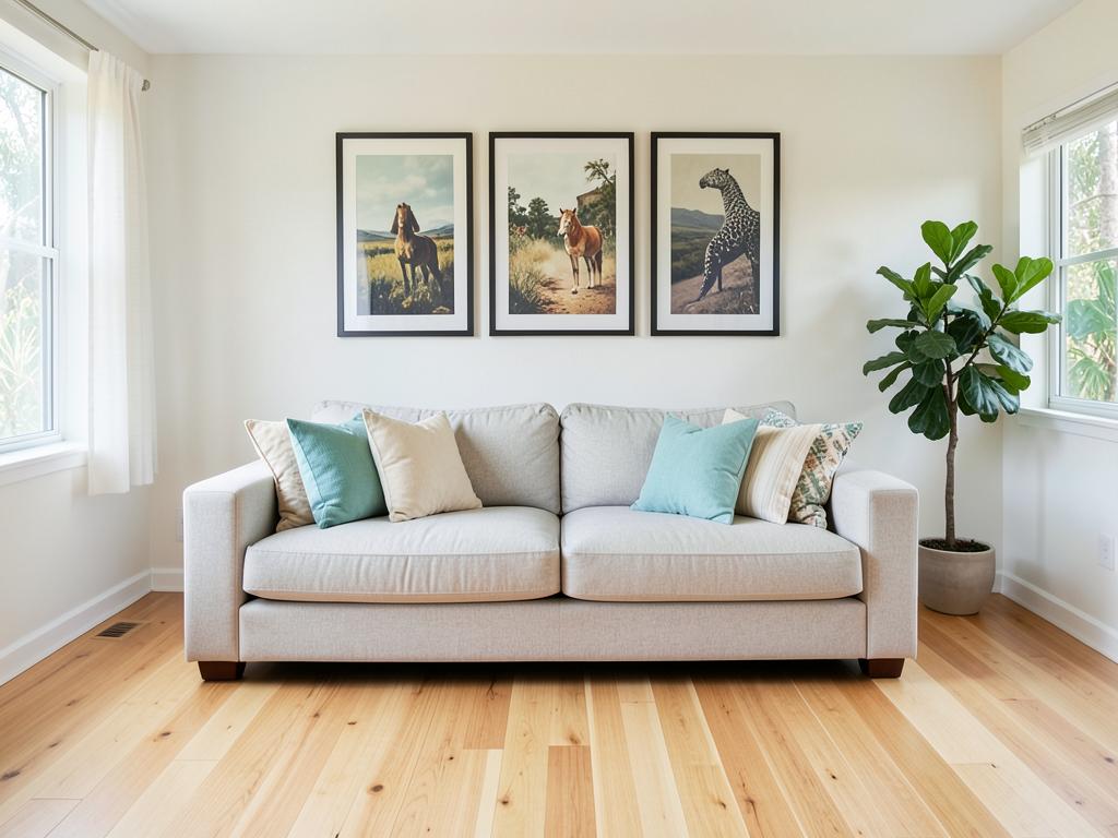A bright decluttered living room styled and ready for sale photos
